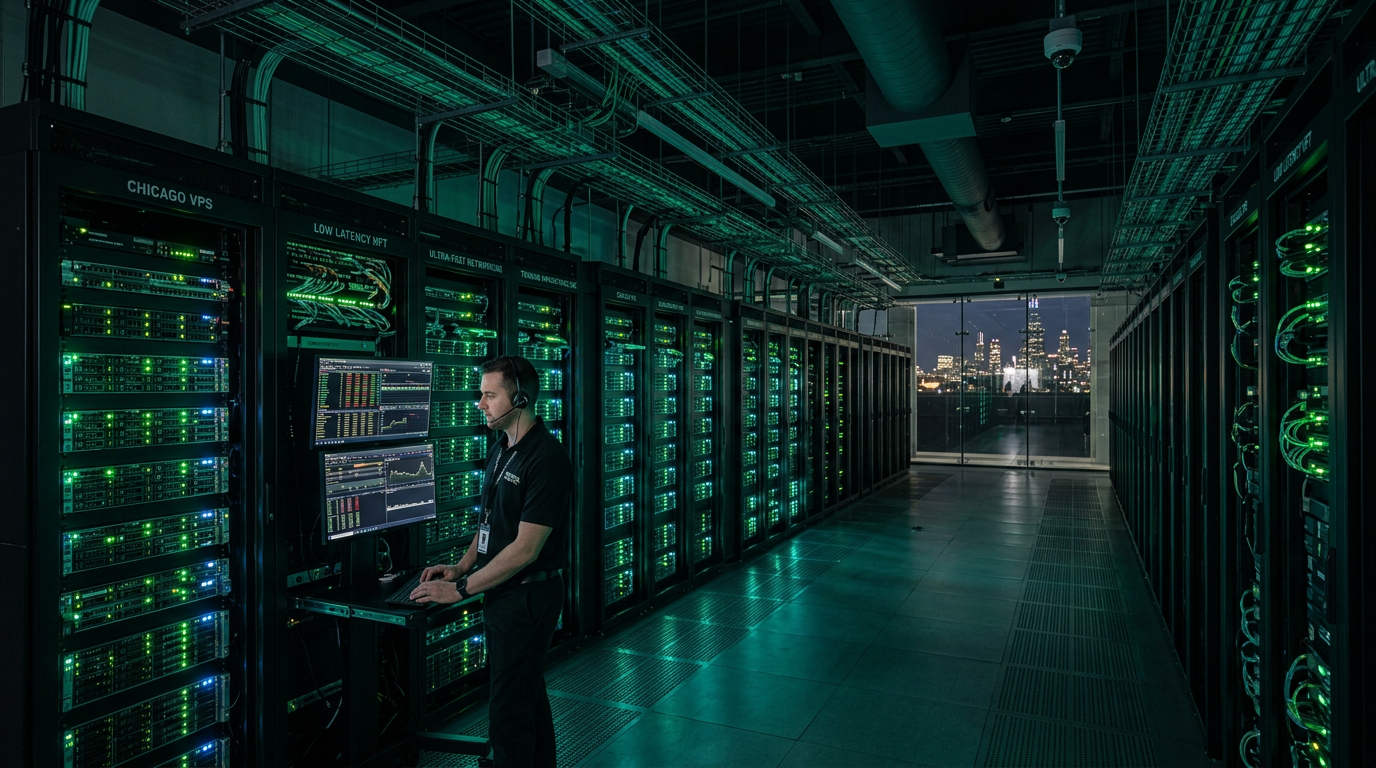 QuantVPS trading server datacenter Chicago co-location facility